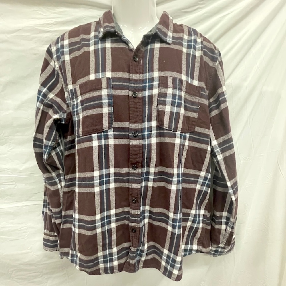 Quiksilver‎ Purple Blue White Plaid Long Sleeve Men Flannel Shirt XL